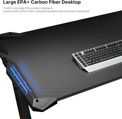 Gaming Desk with LED Lights Home Office RGB Table, Small Gaming Desk, Computer Table, Black