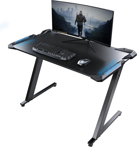 Gaming Desk with LED Lights Home Office RGB Table, Small Gaming Desk, Computer Table, Black