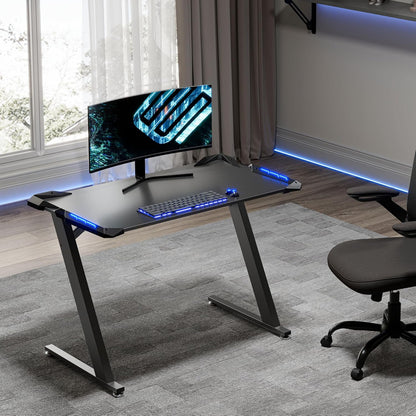 Gaming Desk with LED Lights Home Office RGB Table, Small Gaming Desk, Computer Table, Black